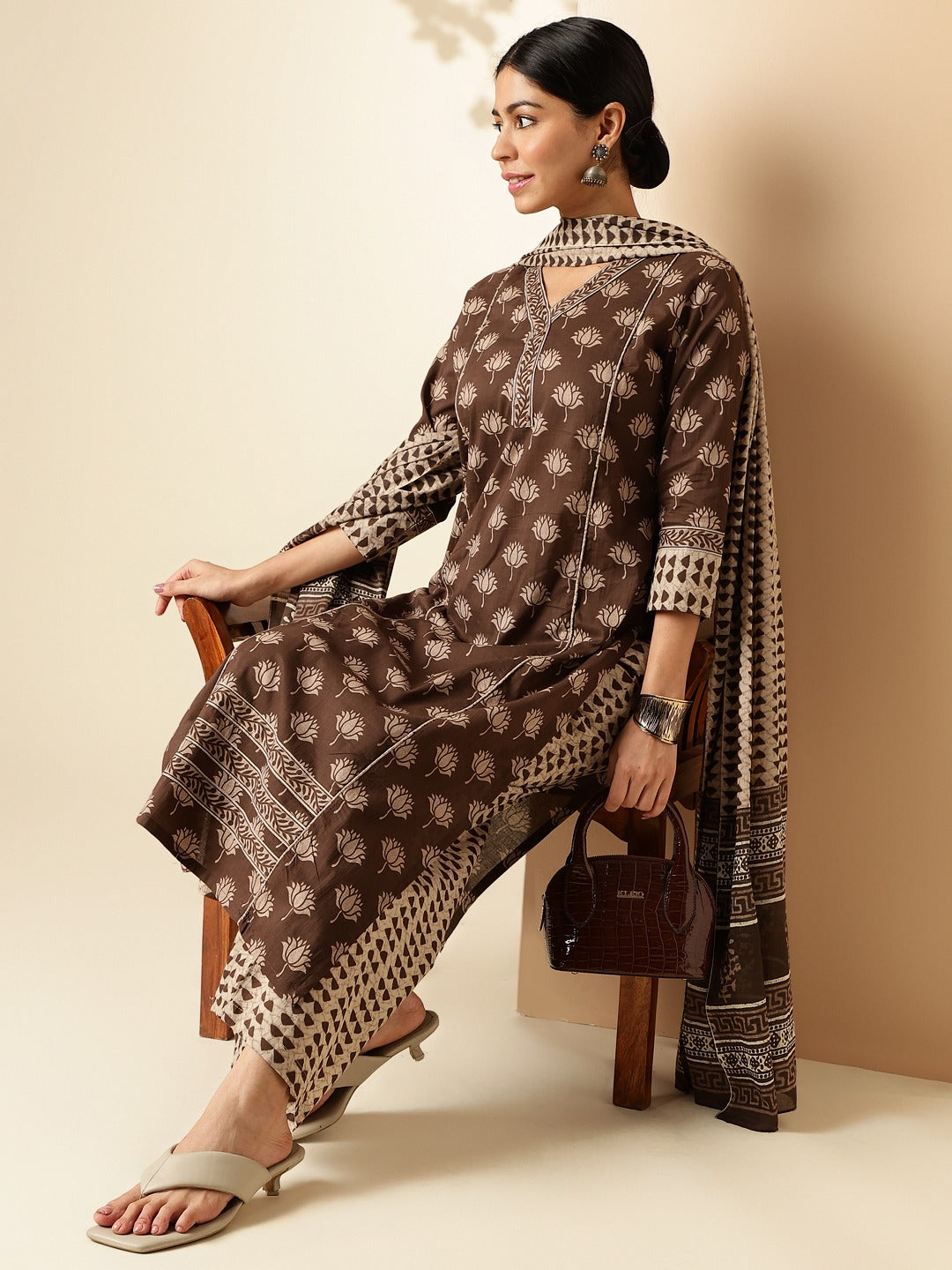 Brown Pure Cotton Straight kurta