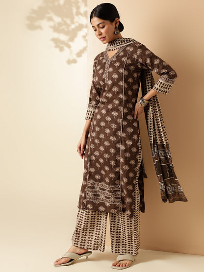 Brown Pure Cotton Straight kurta