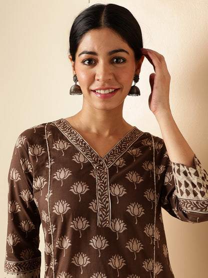 Brown Pure Cotton Straight kurta