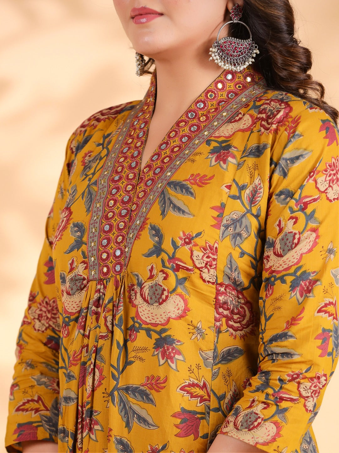 Pure Soft Cotton Mustard Colour Handblock Kurti