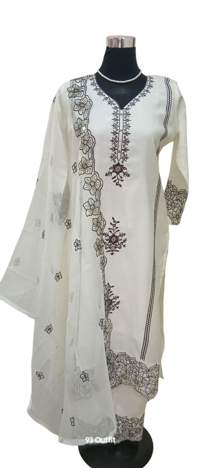 Roman Silk Heavy Embriodery Neckline With Sleeves