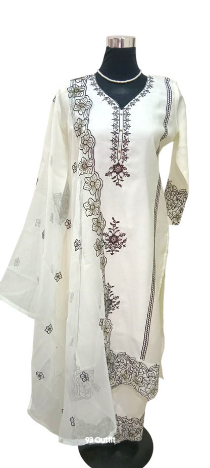 Roman Silk Heavy Embriodery Neckline With Sleeves