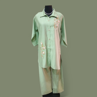 Pista green Vatican Cotton Silk Party Wear Coordset