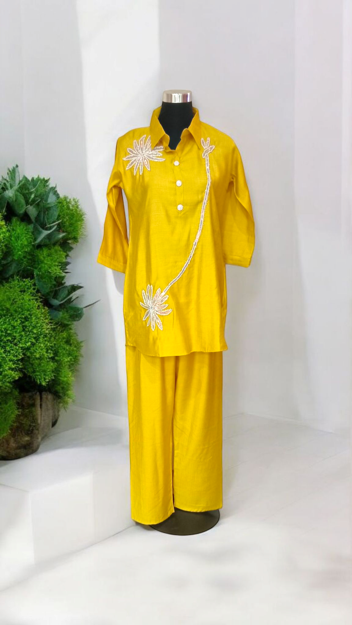 Vatican Cotton Silk Bright Yellow Party Wear